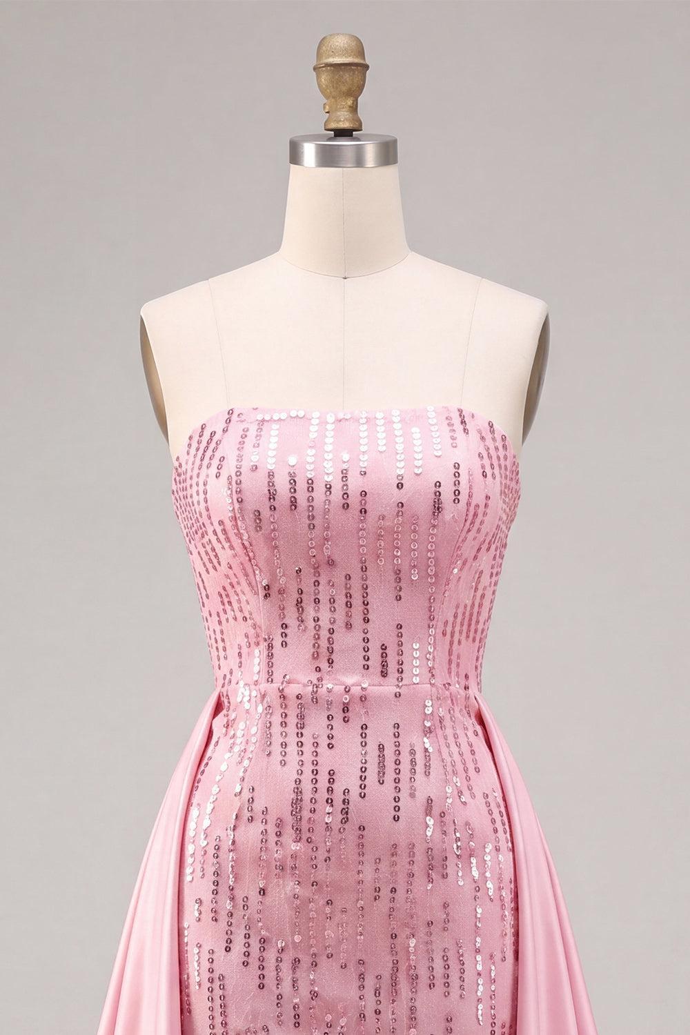 Suzhoufashion Pink Sequin Short Tight Homecoming Dress with Cape