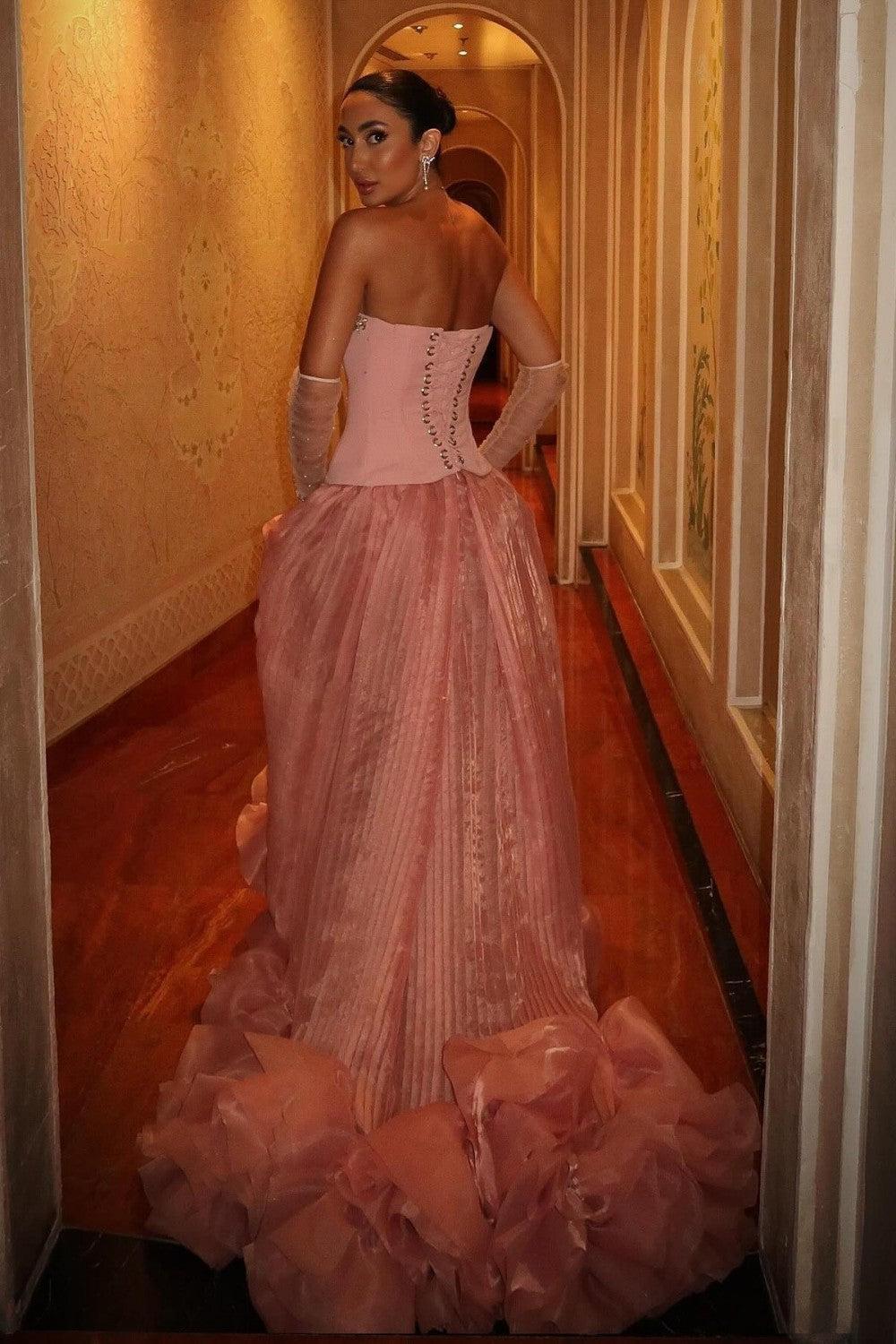 Suzhoufashion Pink Strapless Corset Prom Dress With Beaded Bodice And Tulle Skirt Formal Evening Gown