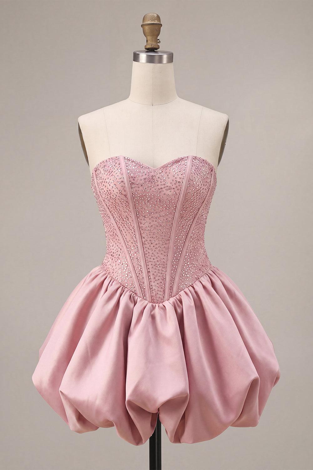 Suzhoufashion Pink Sweetheart Beaded A Line Short Corset Homecoming Dress