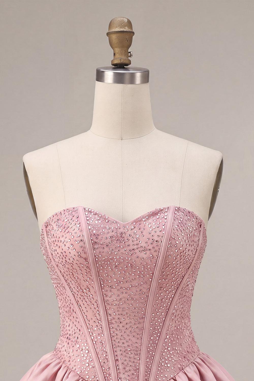 Suzhoufashion Pink Sweetheart Beaded A Line Short Corset Homecoming Dress