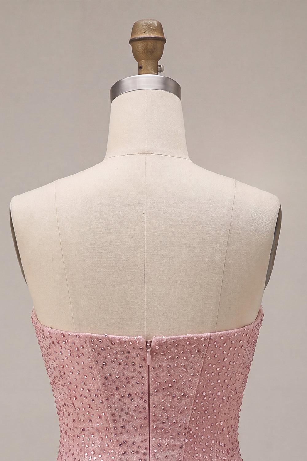 Suzhoufashion Pink Sweetheart Beaded A Line Short Corset Homecoming Dress