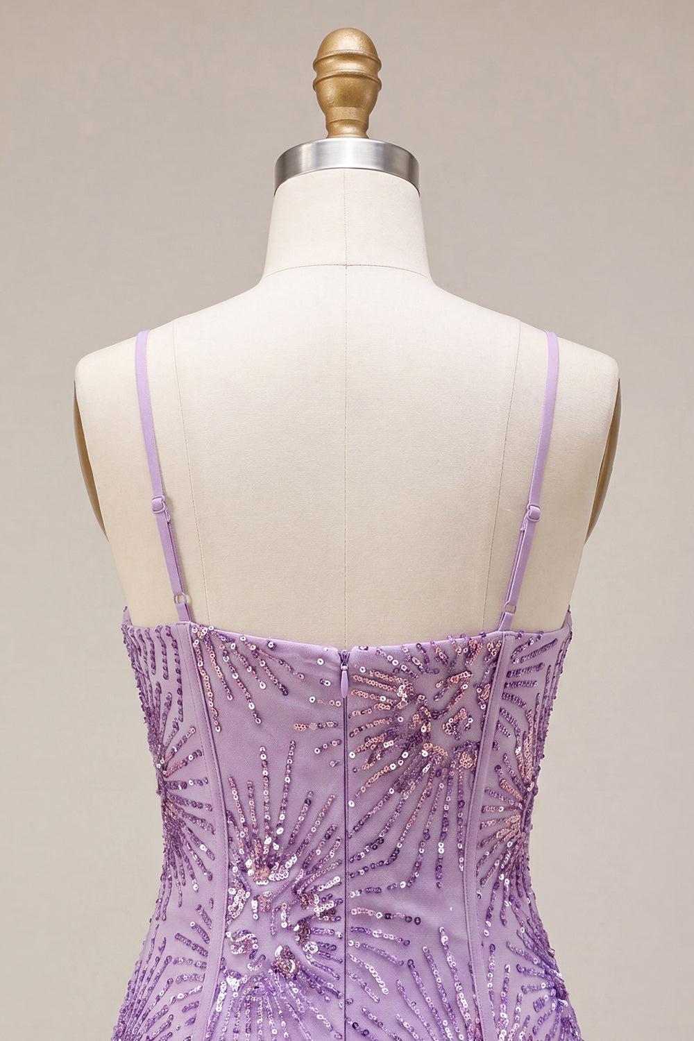 Suzhoufashion Plum Sequin Tight Short Corset Homecoming Dress
