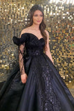 Suzhoufashion Princess Black A-line Wedding Dresses With Beads With Long Sleeve