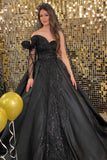 Suzhoufashion Princess Black A-line Wedding Dresses With Beads With Long Sleeve