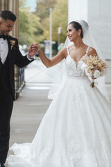 Suzhoufashion Princess White Wedding Dresses With Lace A-line V-neck Sleeveless