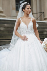 Suzhoufashion Princess White Wedding Dresses With Lace A-line V-neck Sleeveless