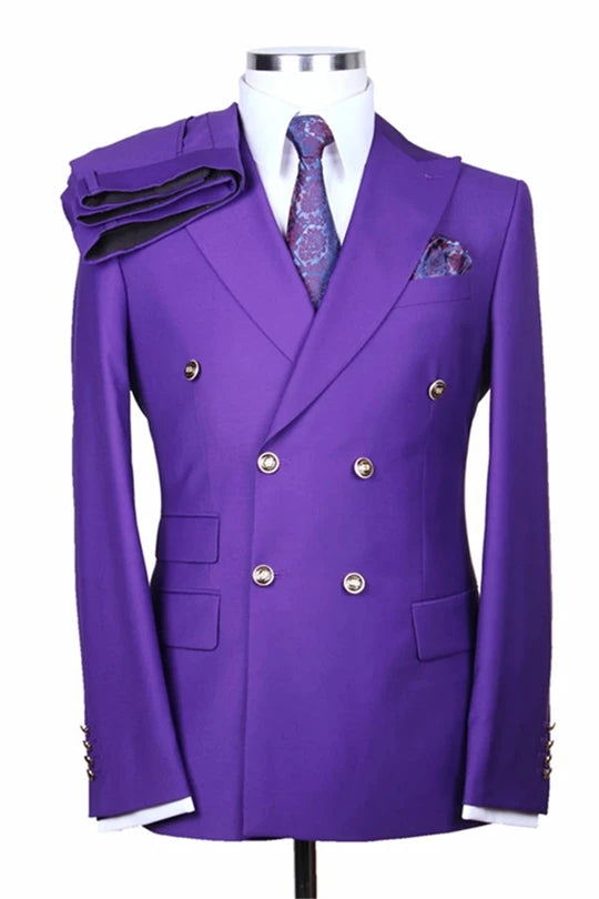 Suzhoufashion Purple Double Breasted Peaked Lapel Two Pieces Wedding Men Suits