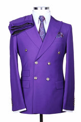 Suzhoufashion Purple Double Breasted Peaked Lapel Two Pieces Wedding Men Suits