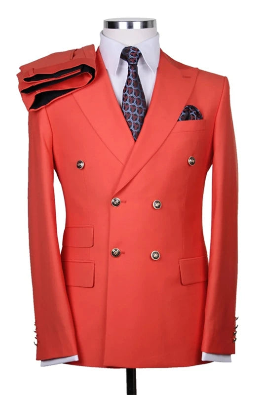 Suzhoufashion Red Double Breasted Peaked Lapel Men Suits