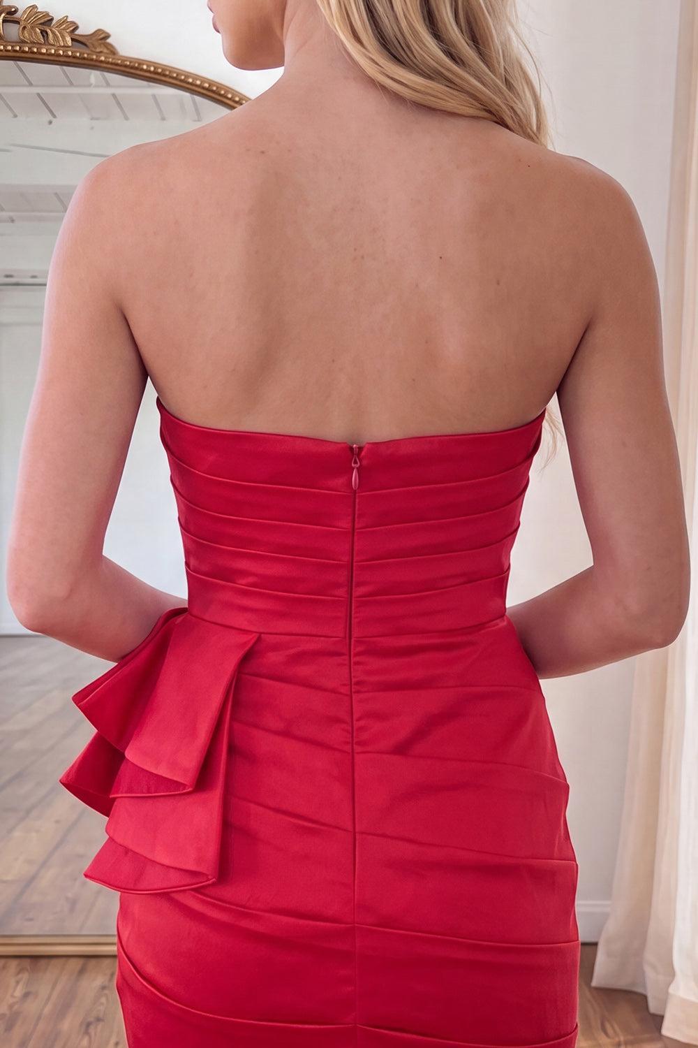 Suzhoufashion Red Ruffled Strapless Ruched Tight Short Homecoming Dress