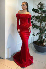 Suzhoufashion Red Velvet Formal Dress Mermaid Long Sleeve Christmas Party Dress