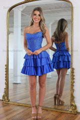 Suzhoufashion Royal Blue Rhinestone Strapless Corset Tiered Homecoming Dress