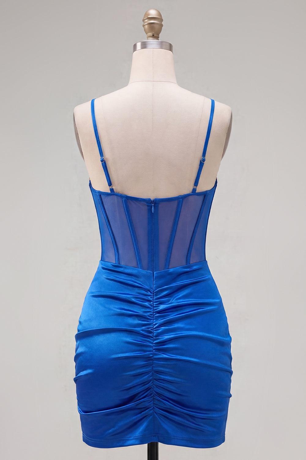 Suzhoufashion Royal Blue Ruched Tight Corset Short Homecoming Dress