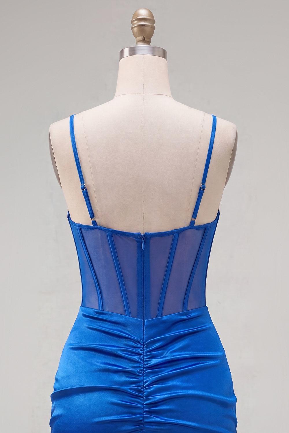 Suzhoufashion Royal Blue Ruched Tight Corset Short Homecoming Dress