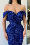 Suzhoufashion Royal Blue Sequins Mermaid Evening Dress Long Off-ther-Shoulder