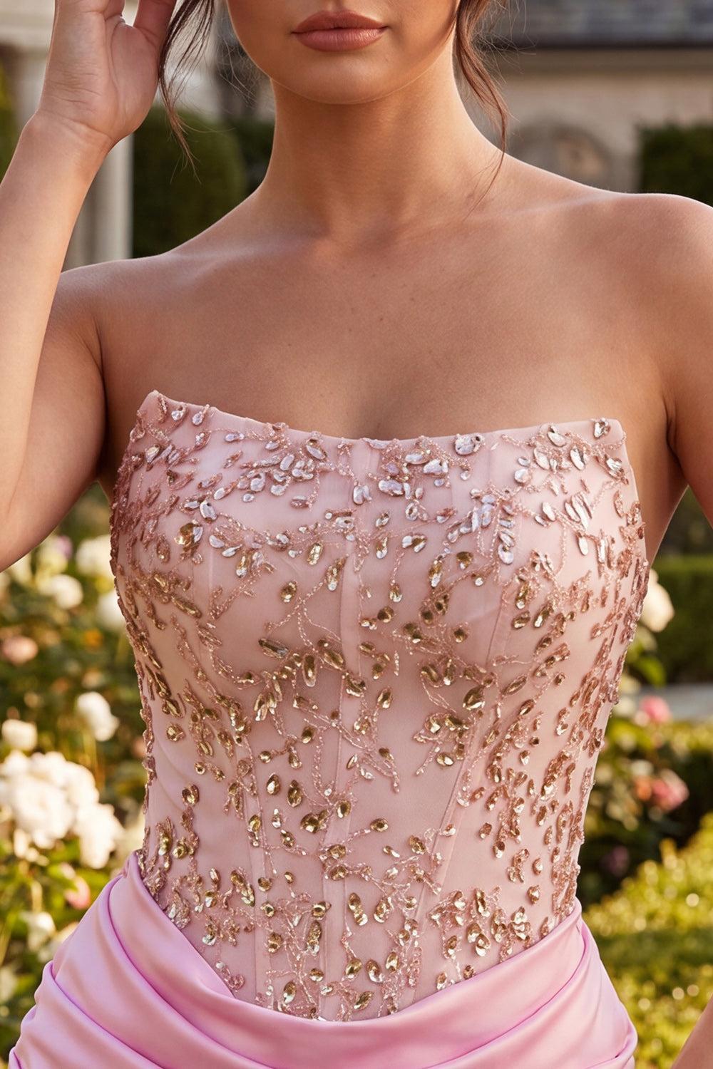 Suzhoufashion Ruched Pink Short Corset Homecoming Dress with Rhinestones