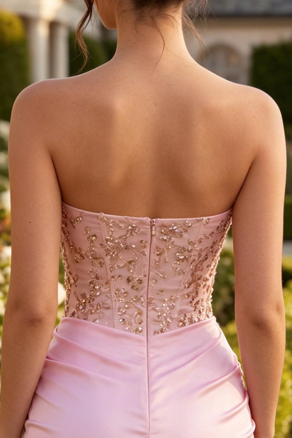 Suzhoufashion Ruched Pink Short Corset Homecoming Dress with Rhinestones