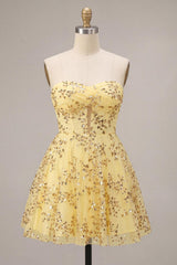 Suzhoufashion Sequin A-Line Corset Yellow Short Homecoming Dress