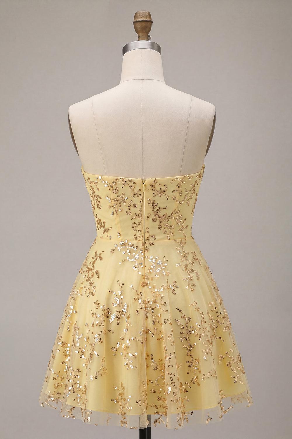 Suzhoufashion Sequin A-Line Corset Yellow Short Homecoming Dress