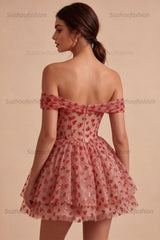 Suzhoufashion Sequins Red Corset A Line Short Homecoming Dress with Ruffles