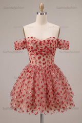 Suzhoufashion Sequins Red Corset A Line Short Homecoming Dress with Ruffles