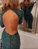Suzhoufashion Sexy Green Long Sleeve Slit Evening Prom Dresses Long Sequins Beadings