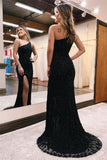Suzhoufashion Sexy Long Black One Shoulder Glitter Mermaid Evening Gowns With Slit