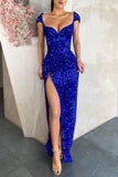 Suzhoufashion Sexy Royal Blue Sequins Cap Sleeve Evening Prom Dresses Split