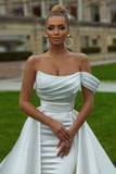Suzhoufashion Sexy Satin Sleeveless Sequined Wedding Dress With Slit A-line Off-the-shoulder