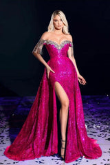 Suzhoufashion Sexy Sparkly Burgundy Prom Dresses Royal Blue Evening Gowns Off-the-shoulder Long