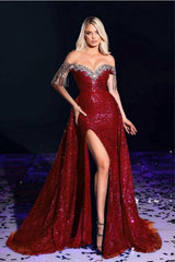 Suzhoufashion Sexy Sparkly Burgundy Prom Dresses Royal Blue Evening Gowns Off-the-shoulder Long