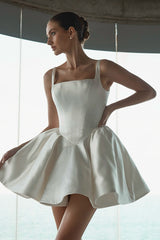 Suzhoufashion Short Wedding Dress Square Neck Satin Ball Gown Bridal Gown