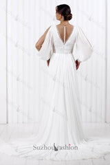 Suzhoufashion Simple Long Sleeve Beach Wedding Dress Chiffon A Line Boho Bridal Gown
