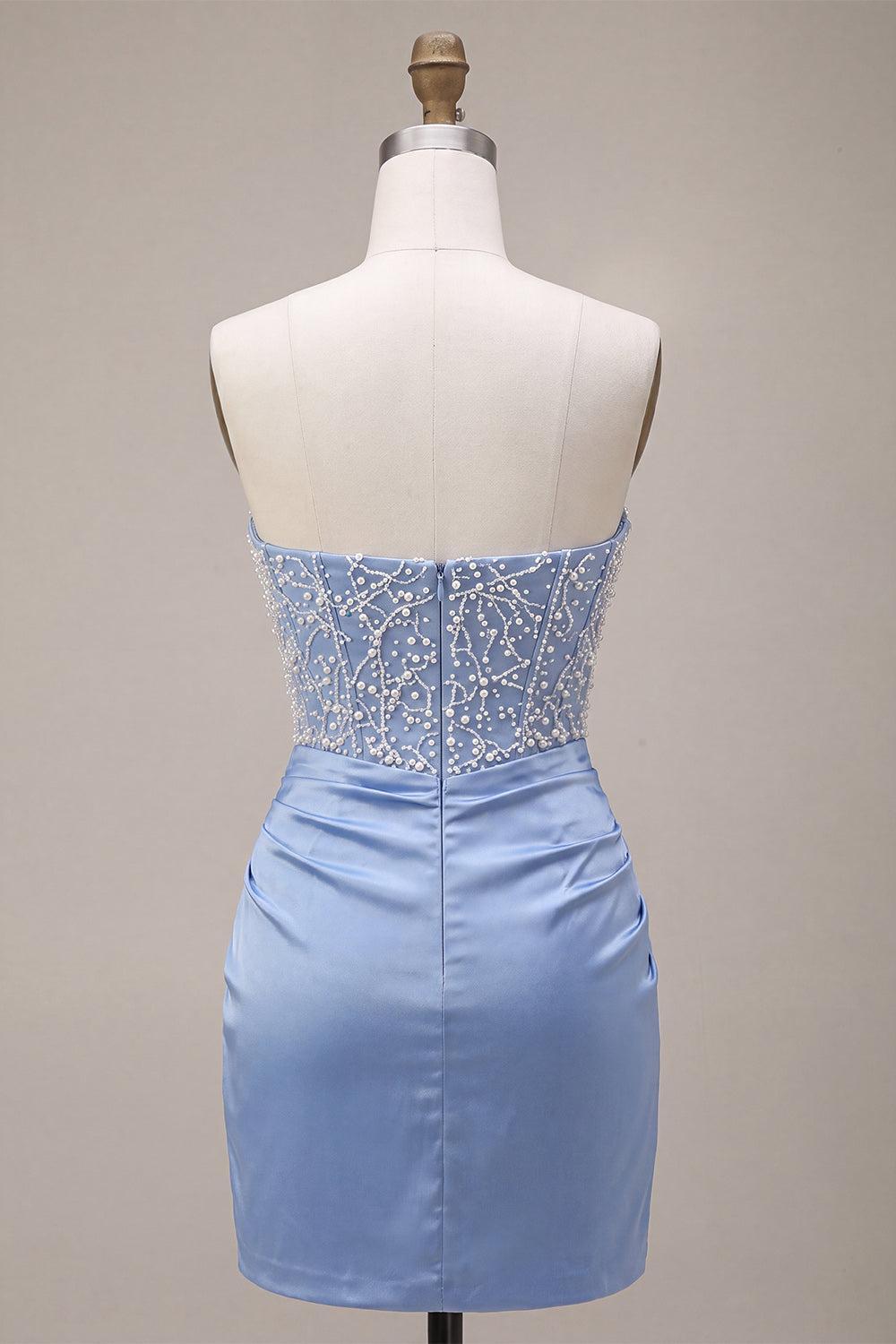 Suzhoufashion Sky Blue Beaded Strapless Tight Short Corset Homecoming Dress