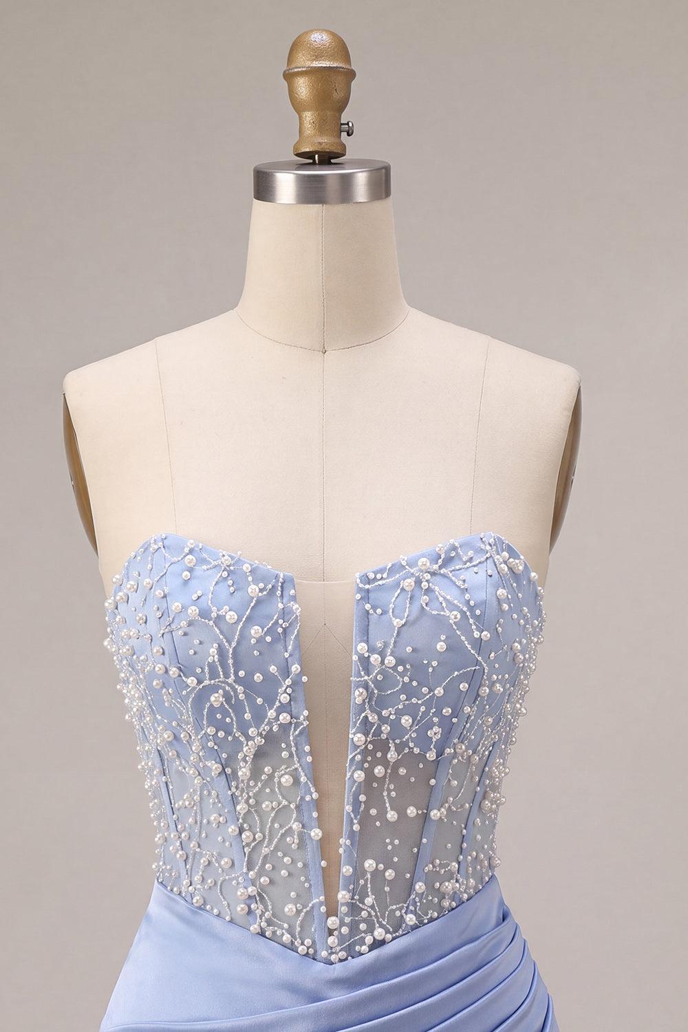 Suzhoufashion Sky Blue Beaded Strapless Tight Short Corset Homecoming Dress