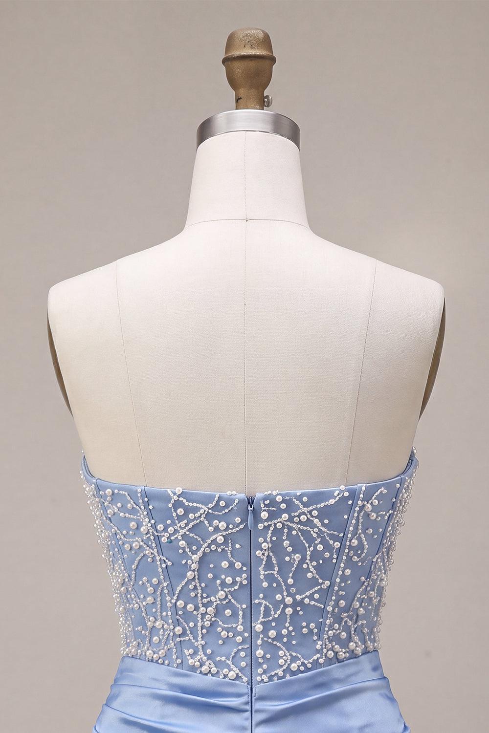 Suzhoufashion Sky Blue Beaded Strapless Tight Short Corset Homecoming Dress
