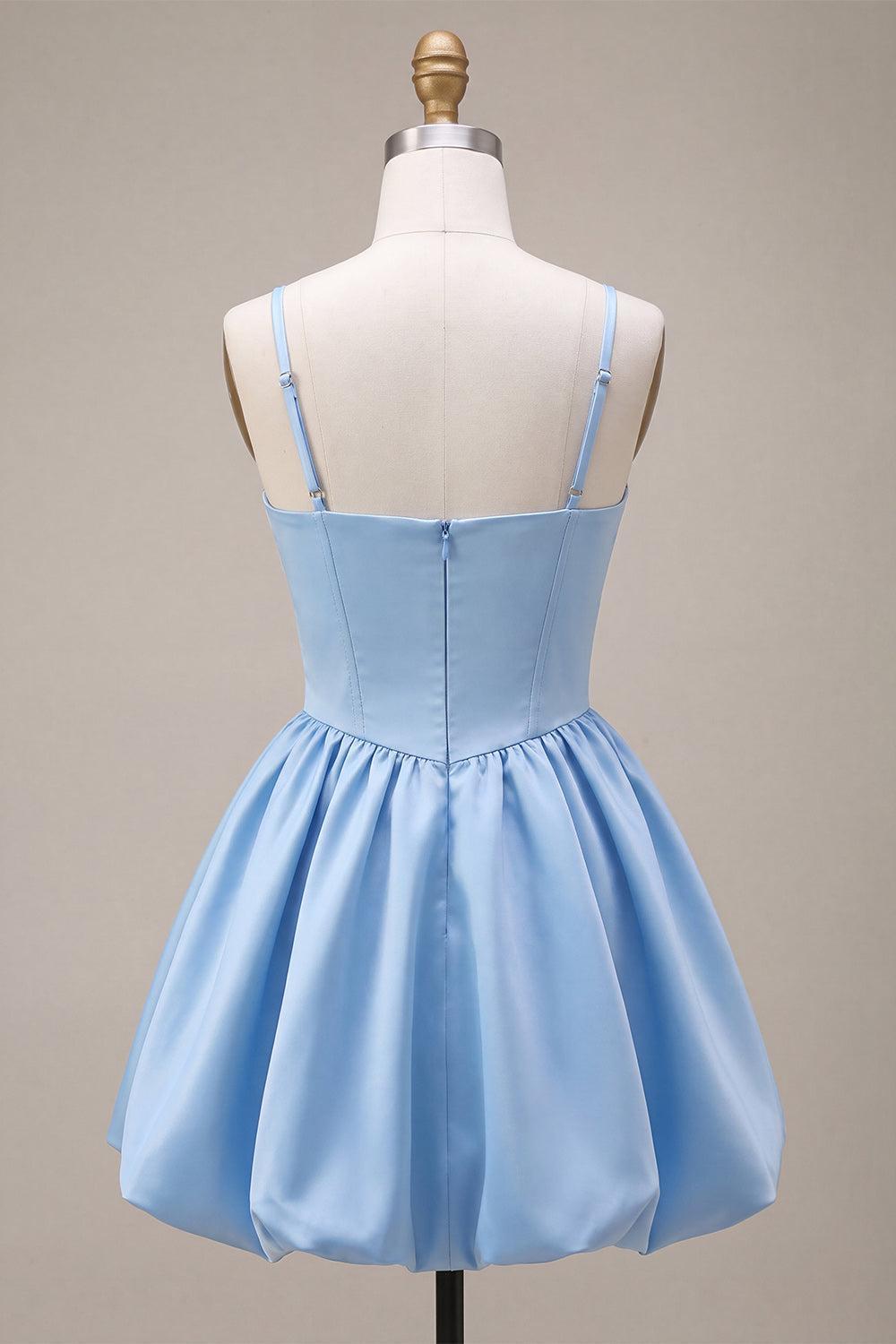 Suzhoufashion Sky Blue Satin A Line Corset Short Homecoming Dress with Bow