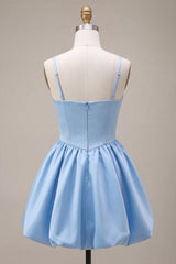 Suzhoufashion Sky Blue Satin A Line Corset Short Homecoming Dress with Bow