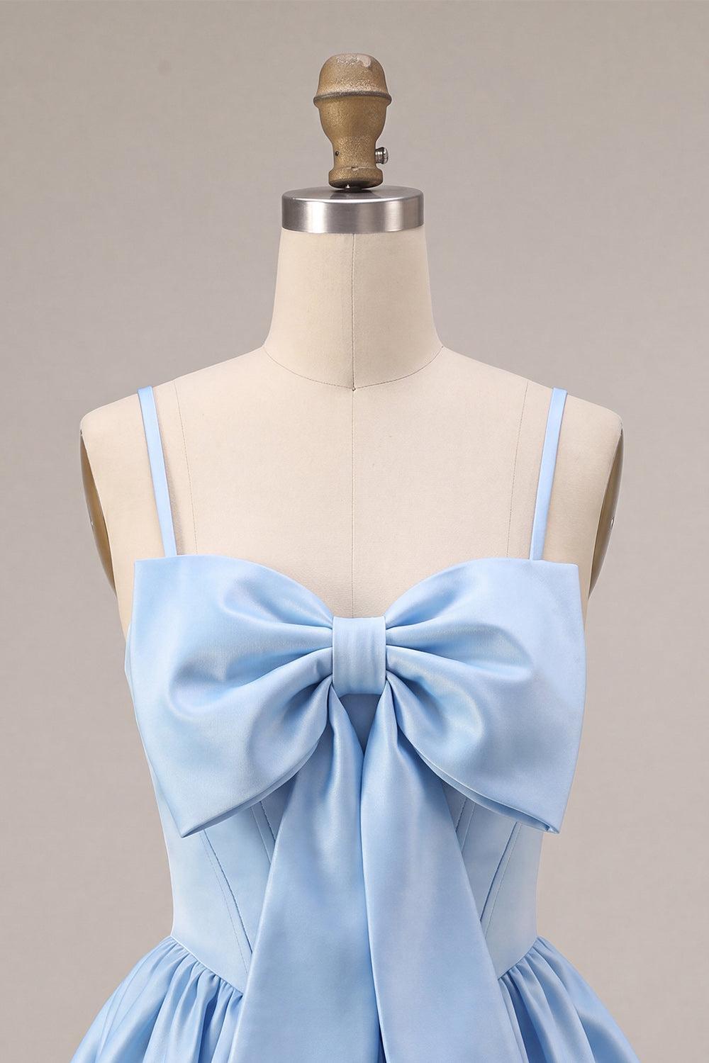 Suzhoufashion Sky Blue Satin A Line Corset Short Homecoming Dress with Bow