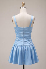 Suzhoufashion Sky Blue Satin Ruched A Line Short Homecoming Dress with Bow