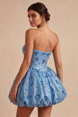 Suzhoufashion Sky Blue Strapless Sequin Floral A-Line Short Homecoming Dress