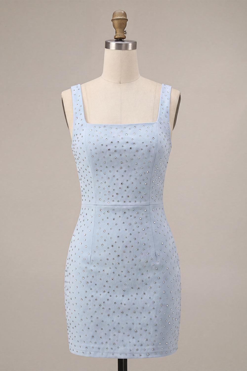 Suzhoufashion Sky Blue Tight Beaded Short Homecoming Dress