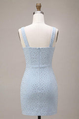Suzhoufashion Sky Blue Tight Beaded Short Homecoming Dress