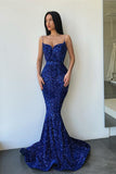 Suzhoufashion Spaghetti-Straps Royal Blue Mermaid Evening Prom Dresses Sweetheart With Split Sequins