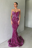 Suzhoufashion Sparkle Purple Spaghetti Strap Sequin Mermaid Long Evening Prom Dresses