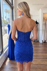 Suzhoufashion Strapless Corset Sequin Lace Bodycon Mini Homecoming Dress