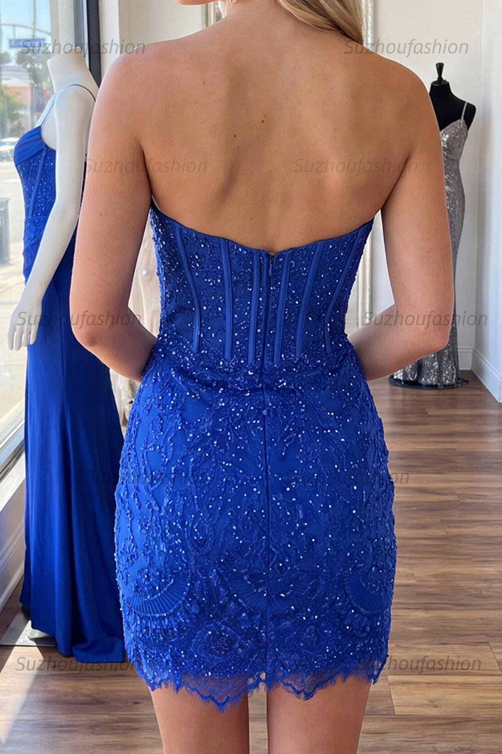 Suzhoufashion Strapless Corset Sequin Lace Bodycon Mini Homecoming Dress