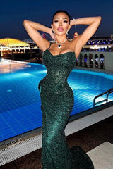 Suzhoufashion Stunning Dark Green Spaghetti-Straps Long Mermaid Evening Gowns With Split