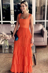 Suzhoufashion Sunset Orange Backless Tiered Ruffle Prom Dress With Oversized Bow Formal Evening Gown