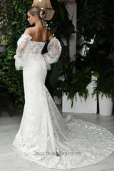 Suzhoufashion Sweetheart Beach Wedding Dress Long Sleeve Lace Appliques Mermaid Bridal Gown